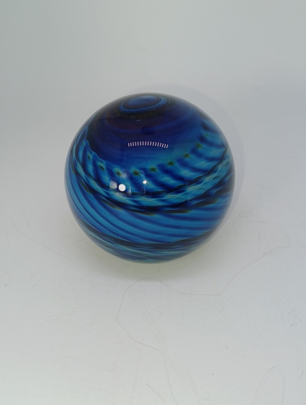 Glass Eye Studio  Hand Blown Glass Paperweight Blue Swirls Signed Glass Eye 19